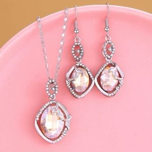 Iridescent Stone Necklace and Earrings Set